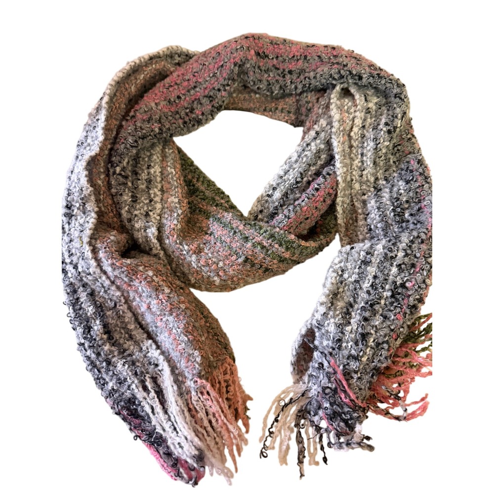 Mucros Weavers Wool Boucle Scarf Women OS Multicolor Fringed Ireland